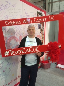 At the Children with Cancer stand, for whom I was running